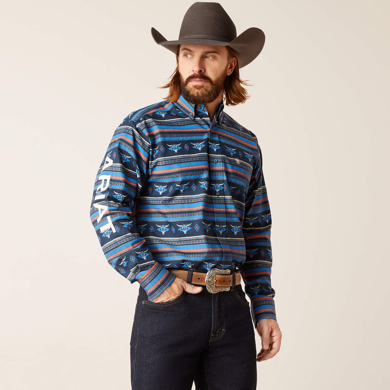 Ariat Men's Team Logo Chandler Classic Fit Long Sleeve Shirt, Blue