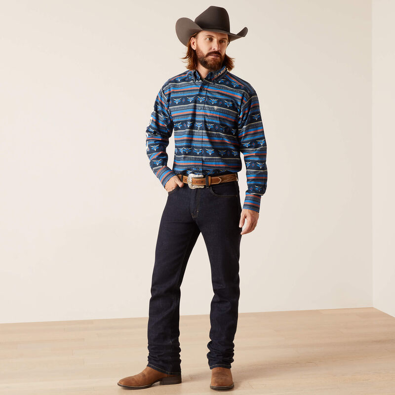 Ariat Men's Team Logo Chandler Classic Fit Long Sleeve Shirt, Blue