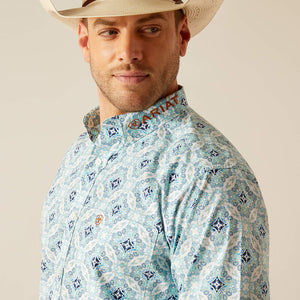 Ariat Men's Team Logo Emmett Classic Fit Long Sleeve Shirt, White