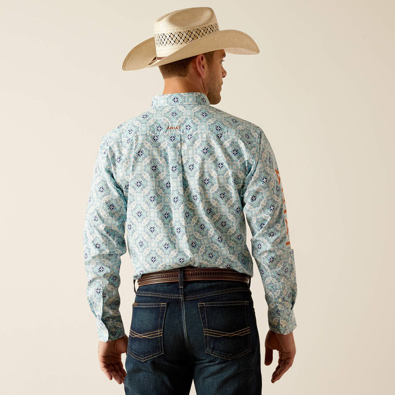 Ariat Men's Team Logo Emmett Classic Fit Long Sleeve Shirt, White