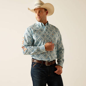 Ariat Men's Team Logo Emmett Classic Fit Long Sleeve Shirt, White