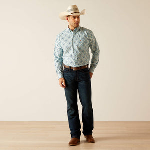 Ariat Men's Team Logo Emmett Classic Fit Long Sleeve Shirt, White