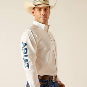 Ariat Men's Team Logo Twill Classic Fit Long Sleeve Shirt, White