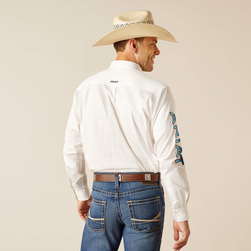 Ariat Men's Team Logo Twill Classic Fit Long Sleeve Shirt, White