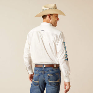 Ariat Men's Team Logo Twill Classic Fit Long Sleeve Shirt, White