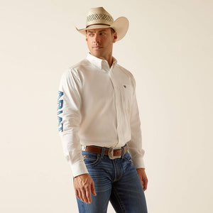 Ariat Men's Team Logo Twill Classic Fit Long Sleeve Shirt, White