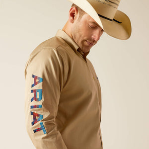 Ariat Men's Team Logo Twill Classic Fit Long Sleeve Shirt, Khaki