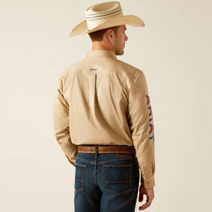 Ariat Men's Team Logo Twill Classic Fit Long Sleeve Shirt, Khaki