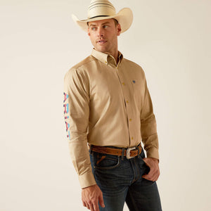 Ariat Men's Team Logo Twill Classic Fit Long Sleeve Shirt, Khaki