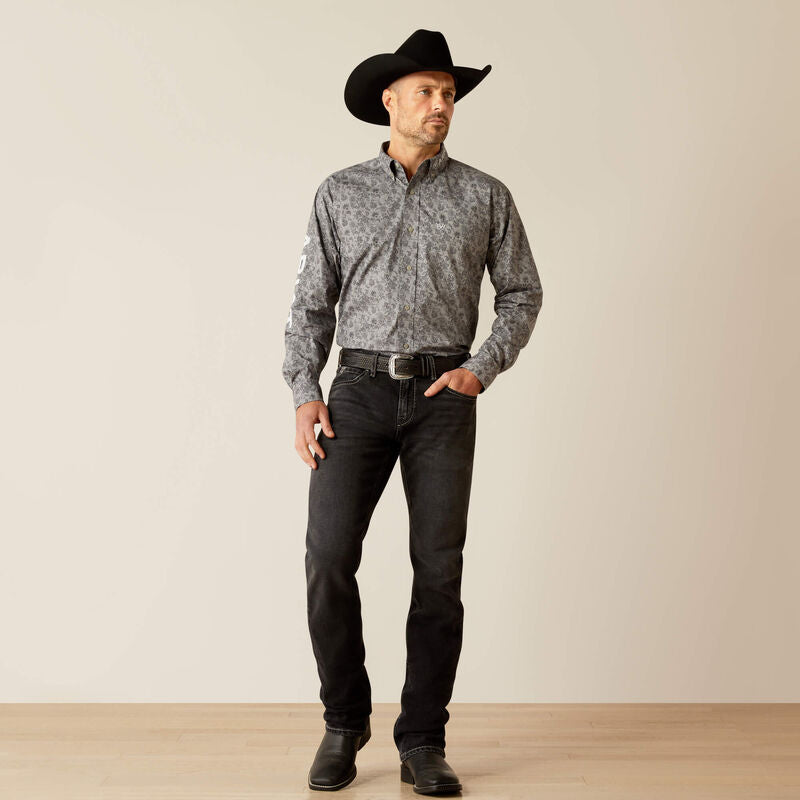 Ariat Men's Team Logo Kendall Classic Fit Long Sleeve Shirt, Grey