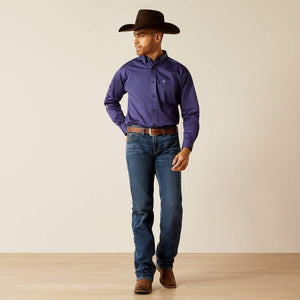 Ariat Men's Team Logo Twill Classic Fit Long Sleeve Shirt, Dark Blue|Light Blue