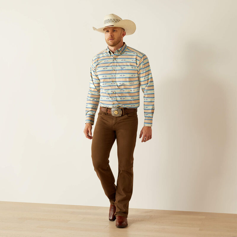 Ariat Men's Team Logo Peer Classic Fit Long Sleeve Shirt, Khaki|Blue