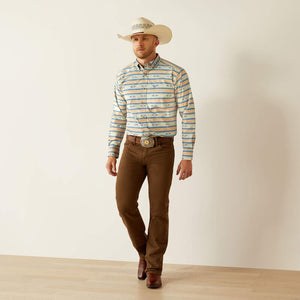 Ariat Men's Team Logo Peer Classic Fit Long Sleeve Shirt, Khaki|Blue