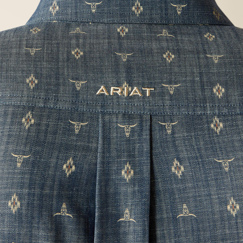 Ariat Men's Team Logo Philibert Classic Fit Long Sleeve Shirt, Chambray Blue|Khaki