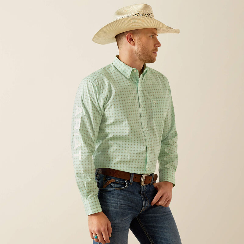 Ariat Men's Team Logo Pierson Classic Fit Long Sleeve Shirt, Light Green|White