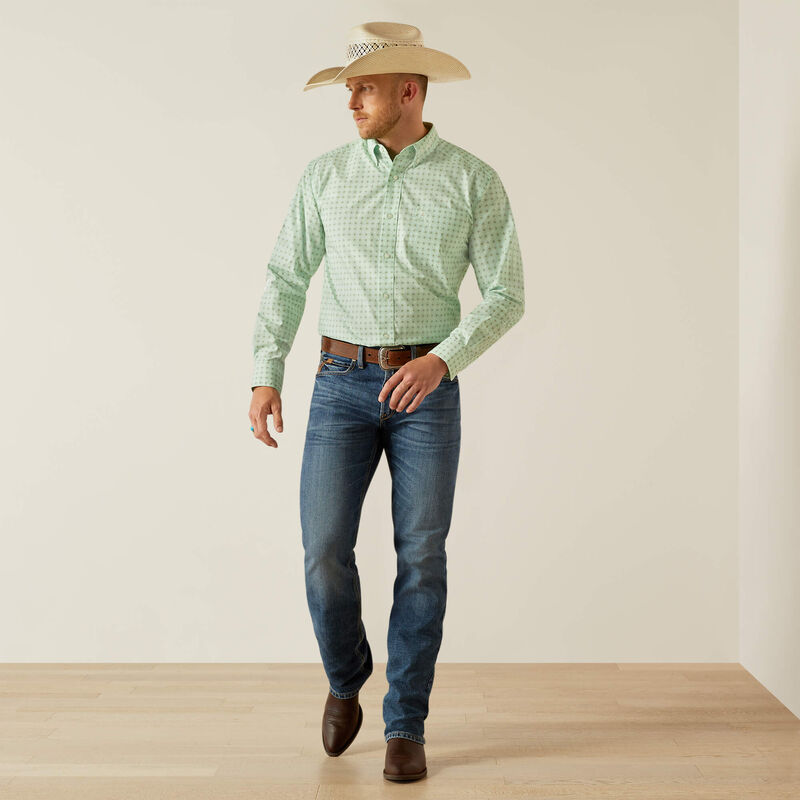 Ariat Men's Team Logo Pierson Classic Fit Long Sleeve Shirt, Light Green|White