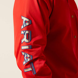 Ariat Men's Team Logo Twill Classic Fit Long Sleeve Shirt, Red|Khaki