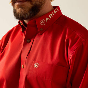 Ariat Men's Team Logo Twill Classic Fit Long Sleeve Shirt, Red|Khaki
