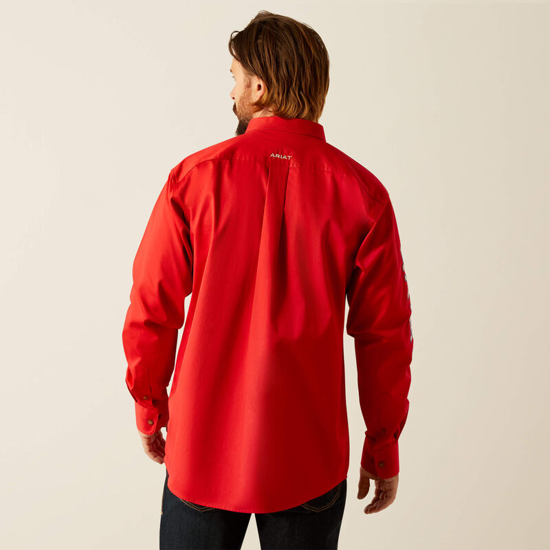 Ariat Men's Team Logo Twill Classic Fit Long Sleeve Shirt, Red|Khaki