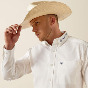Ariat Men's Team Logo Twill Classic Fit Long Sleeve Shirt, White|Khaki