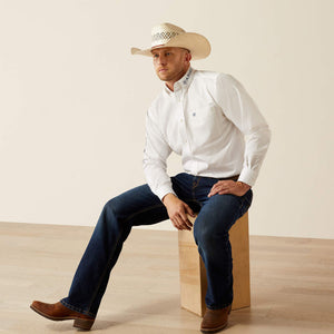 Ariat Men's Team Logo Twill Classic Fit Long Sleeve Shirt, White|Khaki