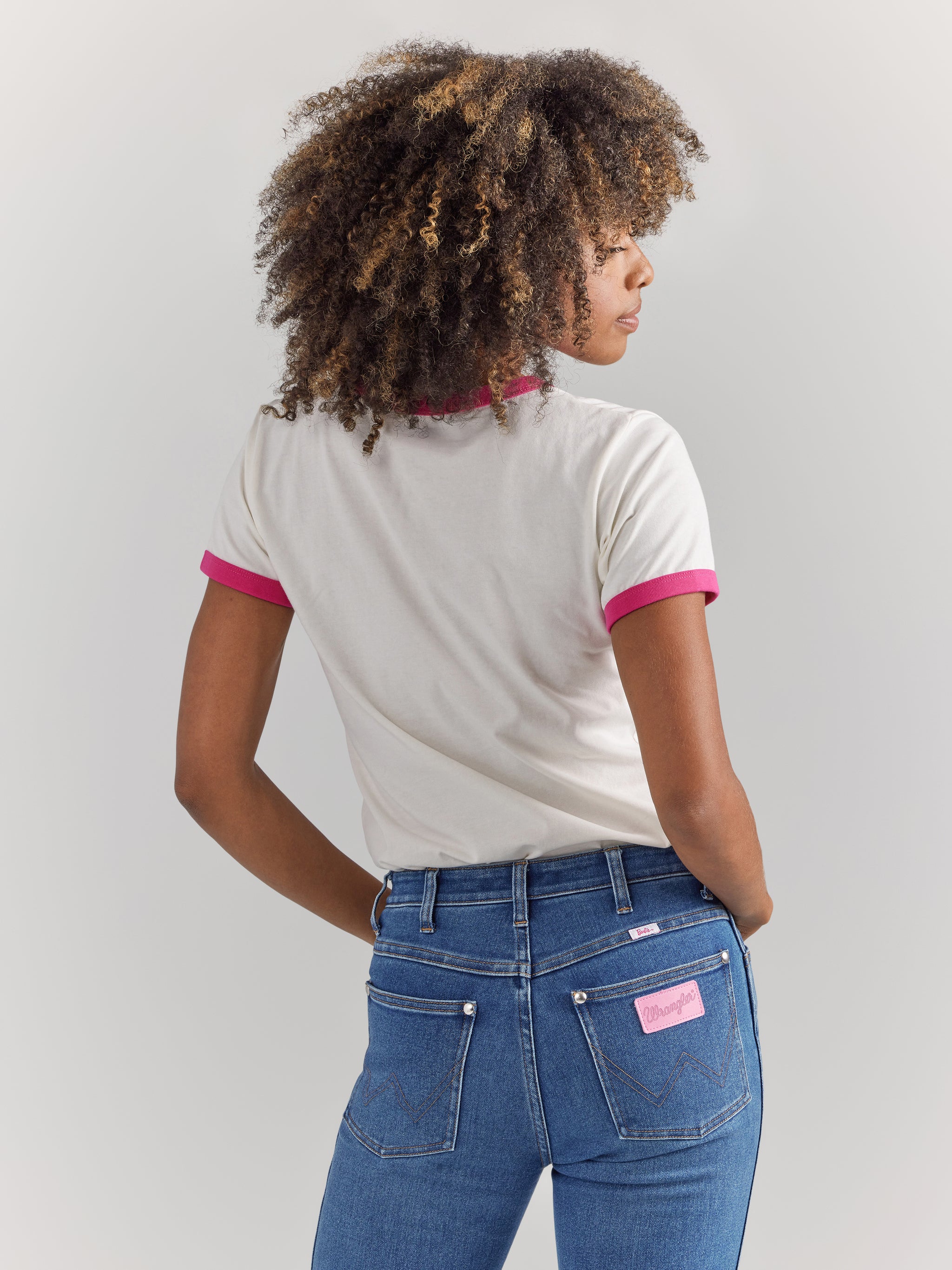 Wrangler X Barbie Women's Logos Slim Ringer Tee In Worn White