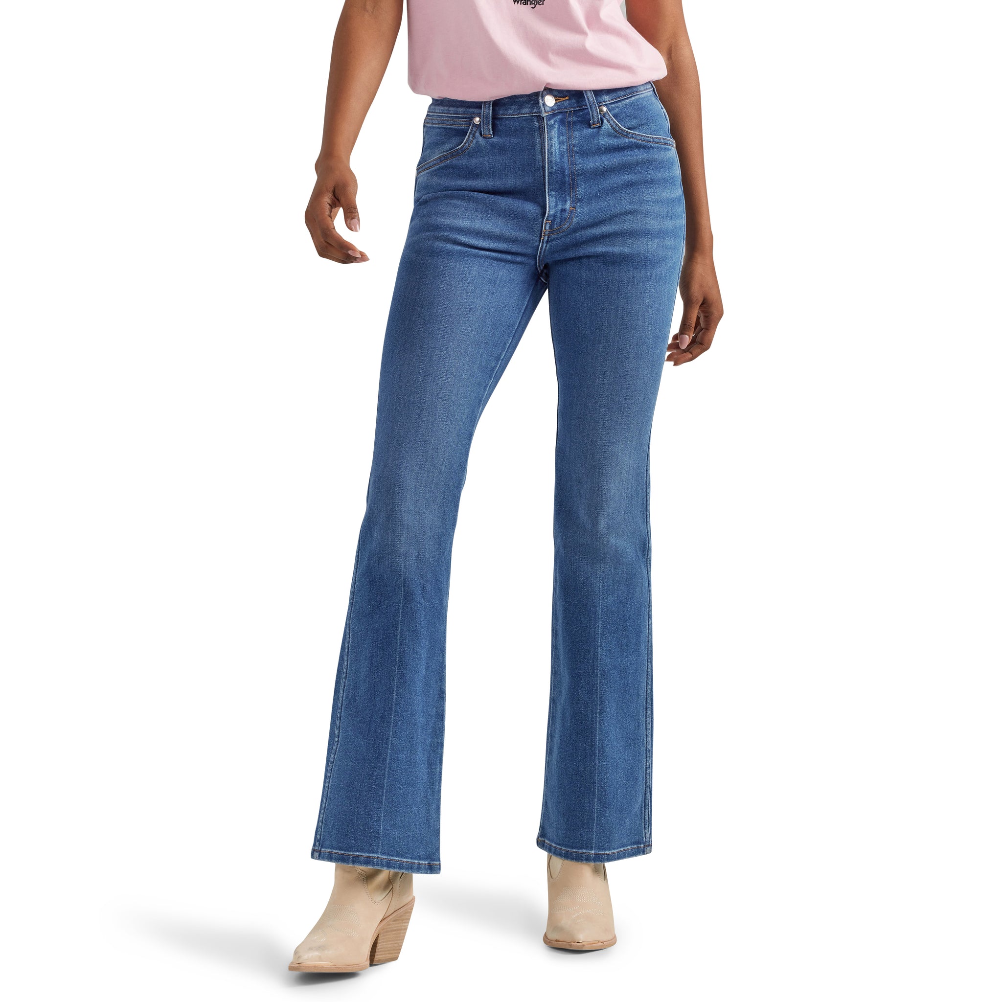 Wrangler X Barbie Women's Westward High Rise Bootcut Denim Jeans, Wrangler Blue
