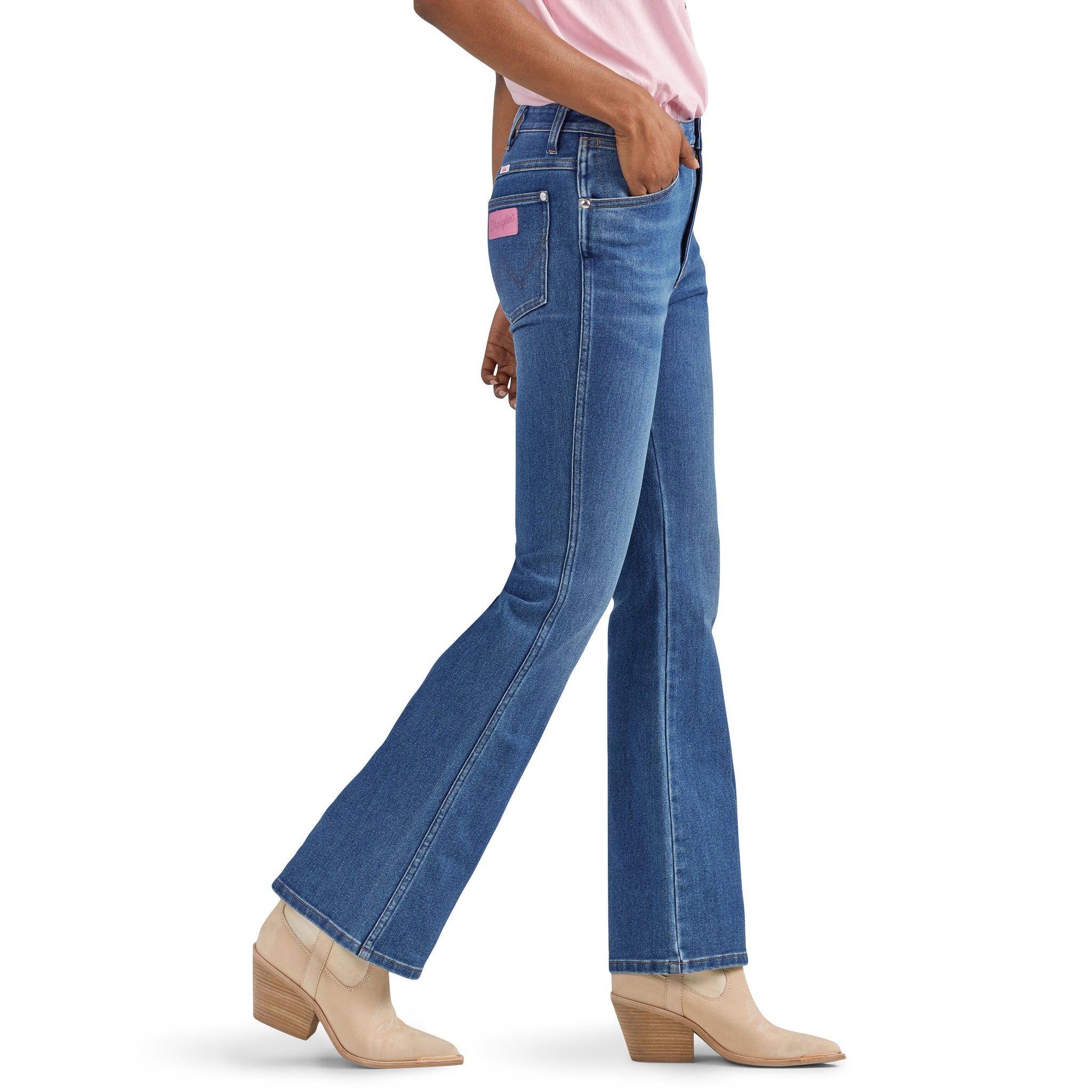 Wrangler X Barbie Women's Westward High Rise Bootcut Denim Jeans, Wrangler Blue