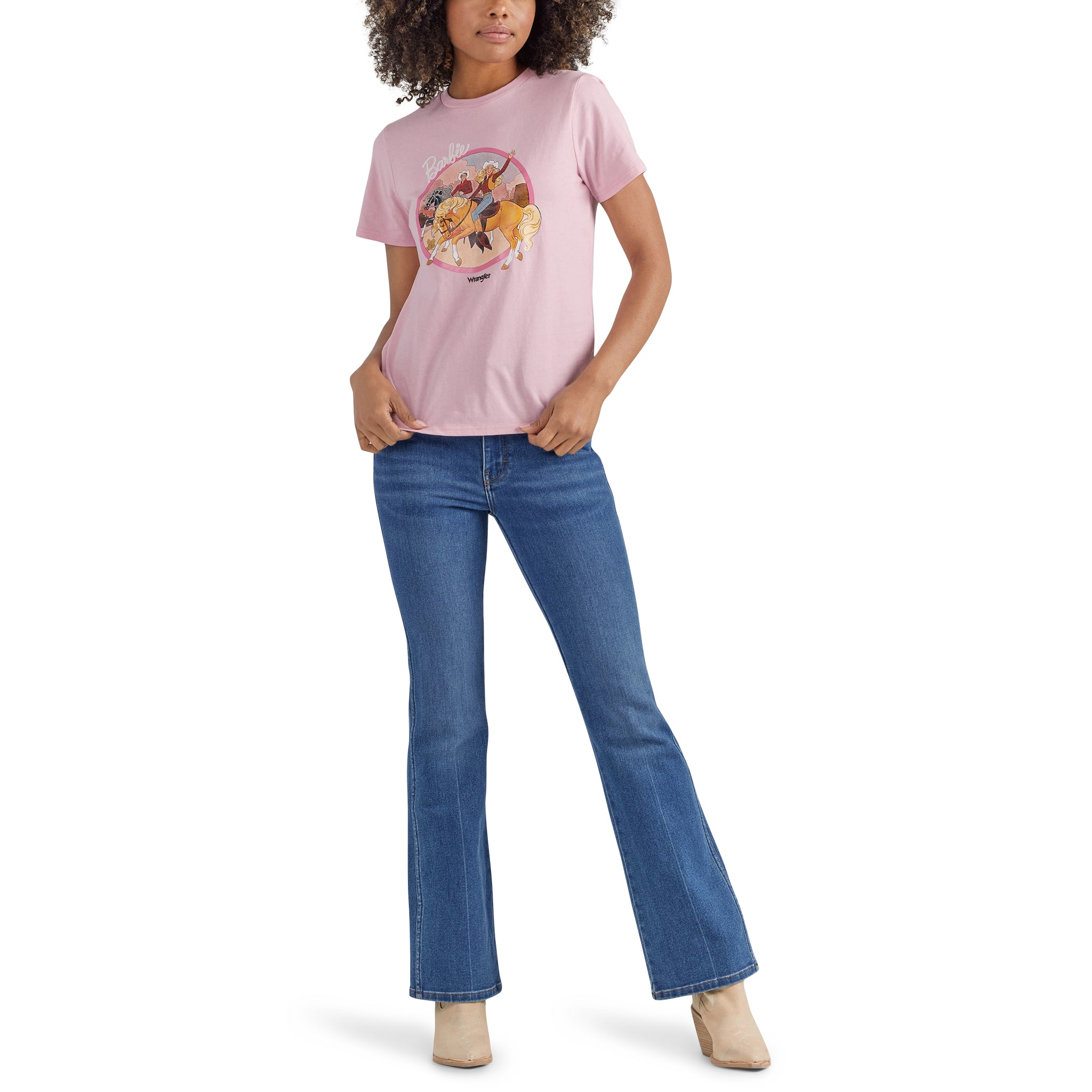 Wrangler X Barbie Women's Westward High Rise Bootcut Denim Jeans, Wrangler Blue