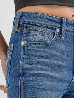 Wrangler® x Hot Wheels™ Women's High Rise Bootcut Denim Jeans, Dark Blue