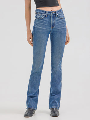 Wrangler® x Hot Wheels™ Women's High Rise Bootcut Denim Jeans, Dark Blue