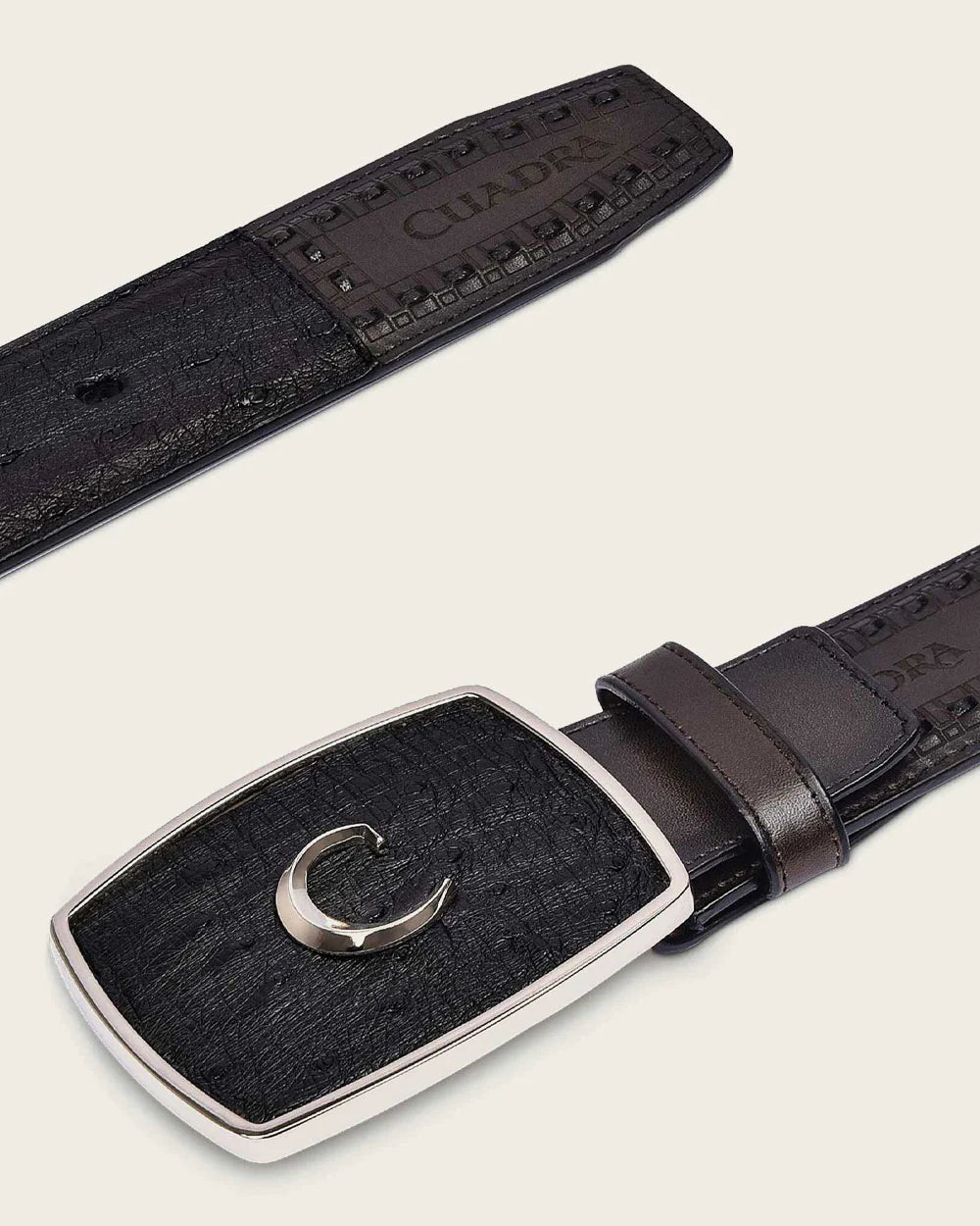 Cuadra Men's Ostrich Leather Belt, Black