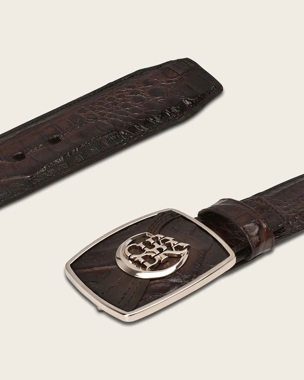 Cuadra Men's Caiman Belly Leather Belt, Arauco Chocolate