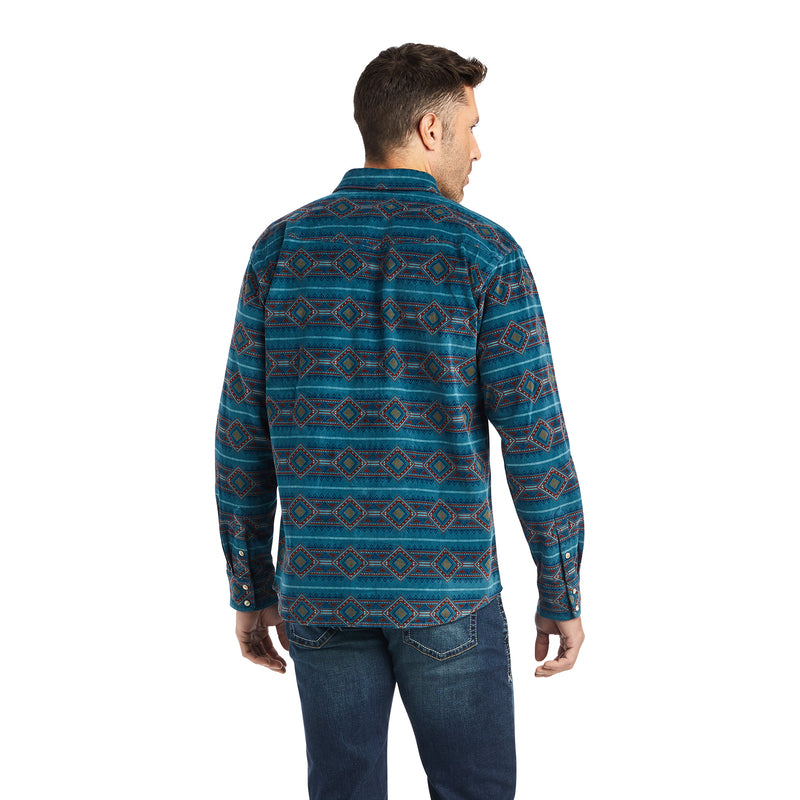 Ariat Men's Hawkeye Corduroy Stretch Retro Fit Long Sleeve Shirt, Sylvan Teal