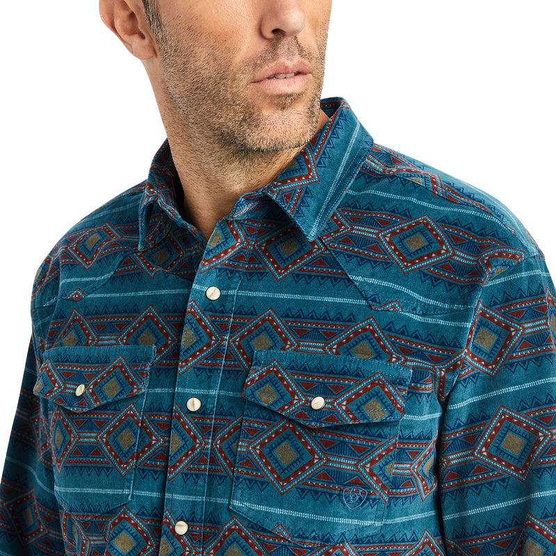 Ariat Men's Hawkeye Corduroy Stretch Retro Fit Long Sleeve Shirt, Sylvan Teal
