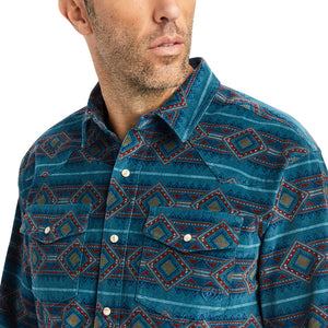 Ariat Men's Hawkeye Corduroy Stretch Retro Fit Long Sleeve Shirt, Sylvan Teal