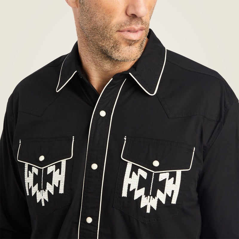 Ariat Men's Chimayo Retro Fit Long Sleeve Snap Shirt, Black