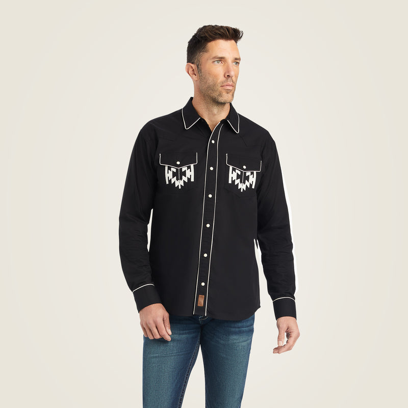 Ariat Men's Chimayo Retro Fit Long Sleeve Snap Shirt, Black