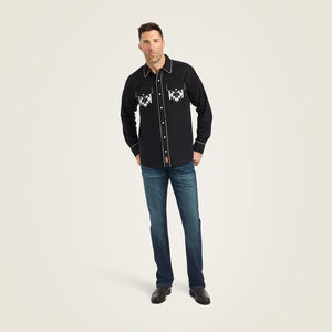 Ariat Men's Chimayo Retro Fit Long Sleeve Snap Shirt, Black