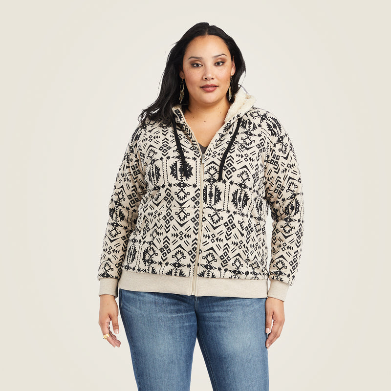 Ariat Women's REAL Sherpa Hoodie Full Zip Sweatshirt, Oaxaca Print