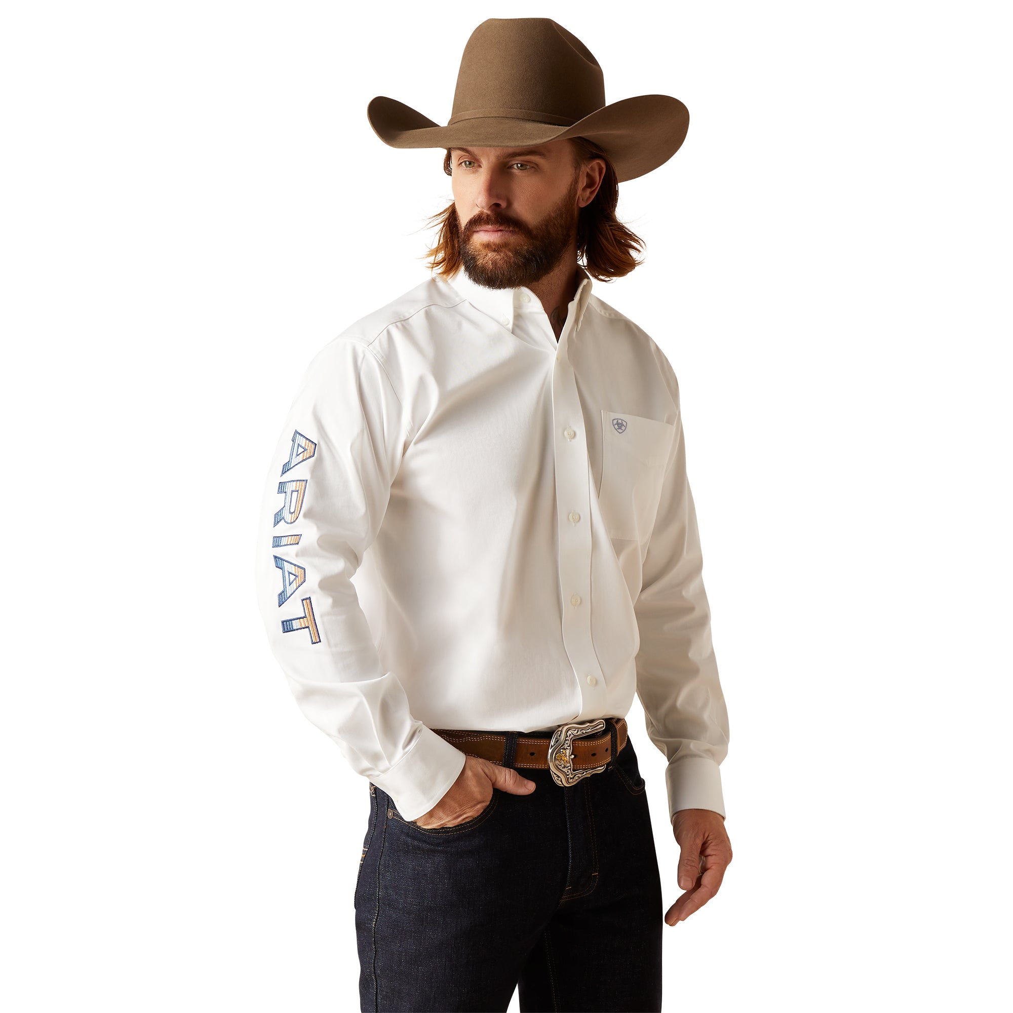 Ariat Men's Team Logo Twill Classic Fit Long Sleeve Shirt, Enamel Blue