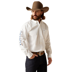 Ariat Men's Team Logo Twill Classic Fit Long Sleeve Shirt, Enamel Blue