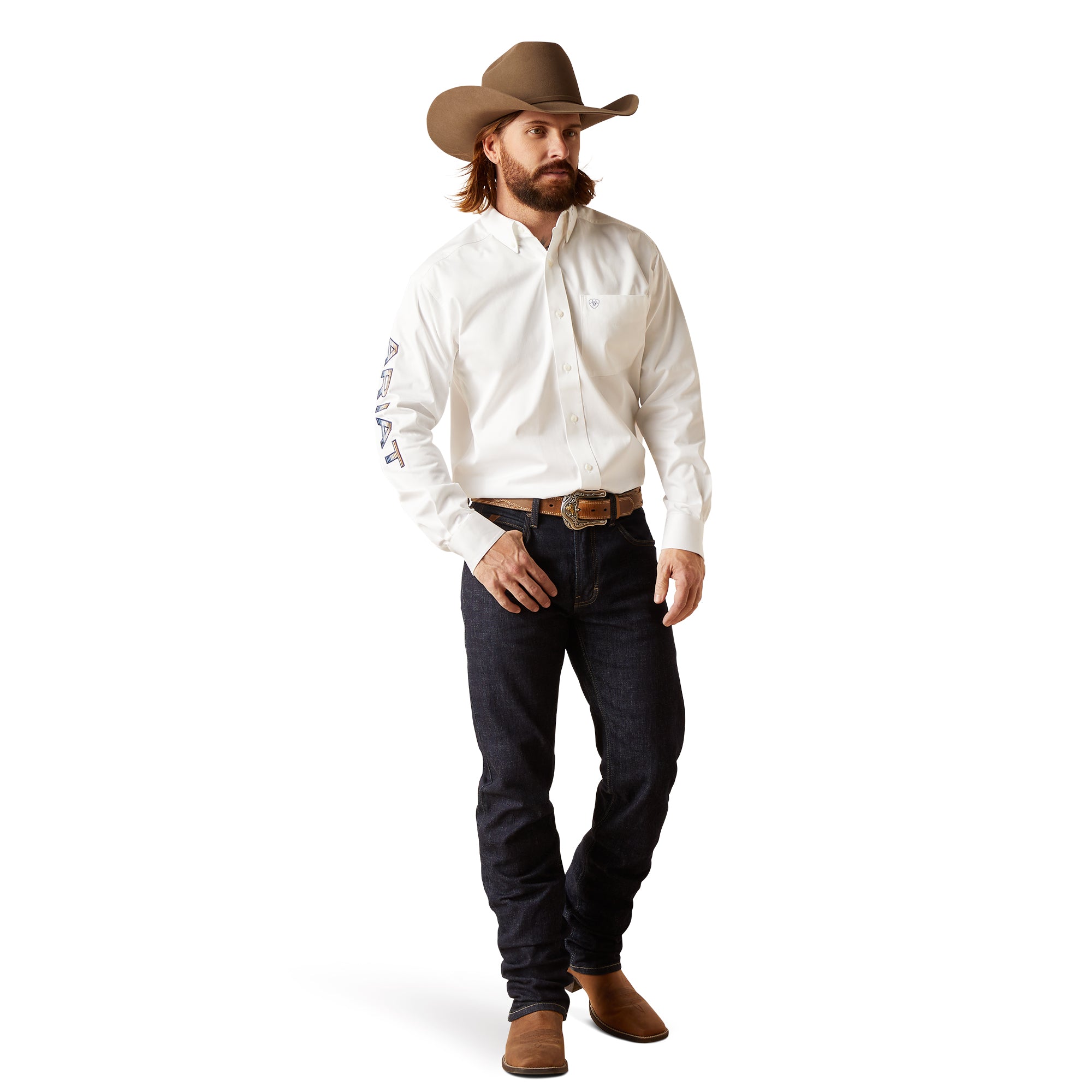 Ariat Men's Team Logo Twill Classic Fit Long Sleeve Shirt, Enamel Blue