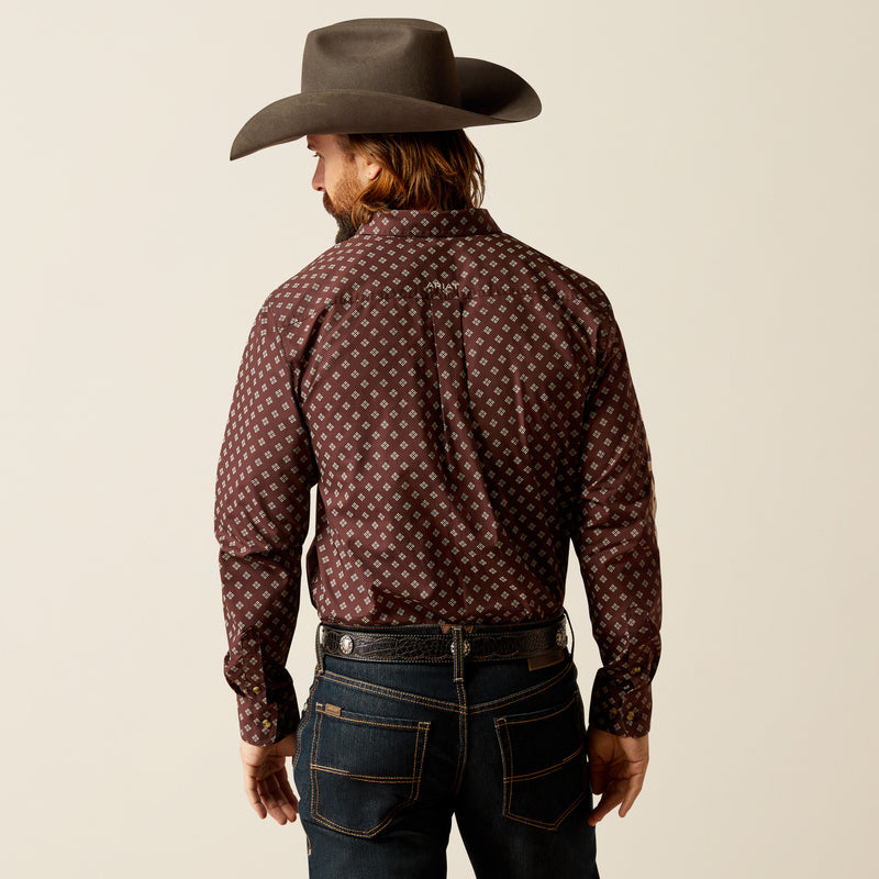 Ariat Men's Team Logo Koen Fitted Fit Long Sleeve Shirt, Brown|Tan