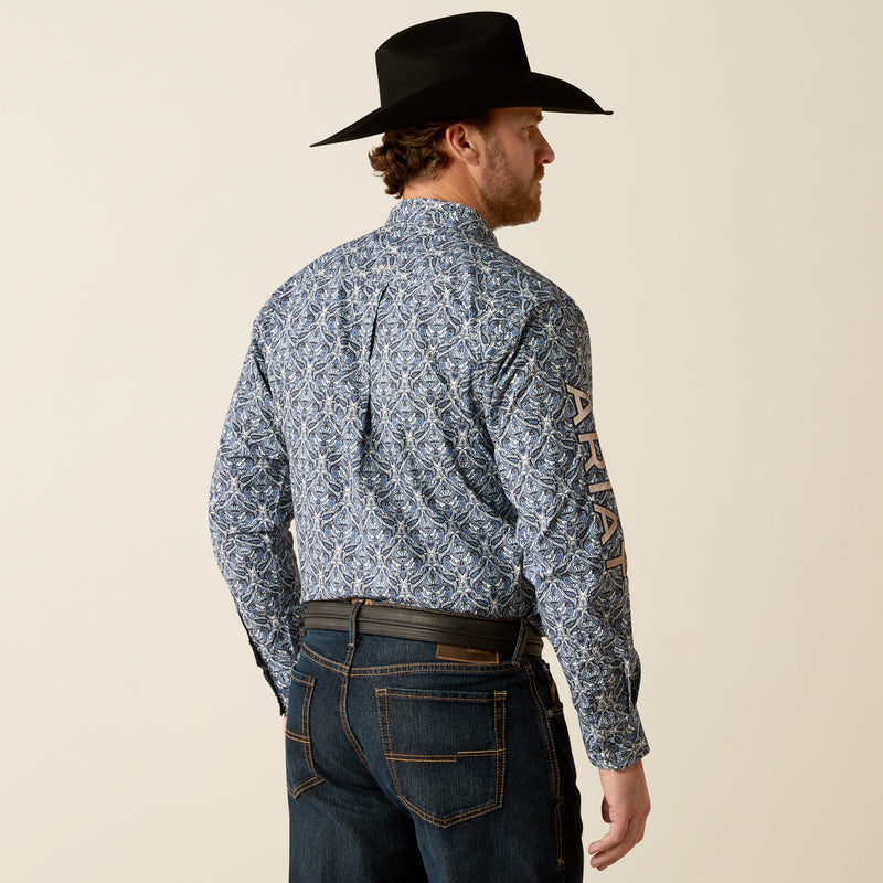 Ariat Men's Team Logo Orlando Classic Fit Long Sleeve Shirt, Blue|Tan