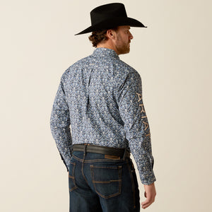 Ariat Men's Team Logo Orlando Classic Fit Long Sleeve Shirt, Blue|Tan