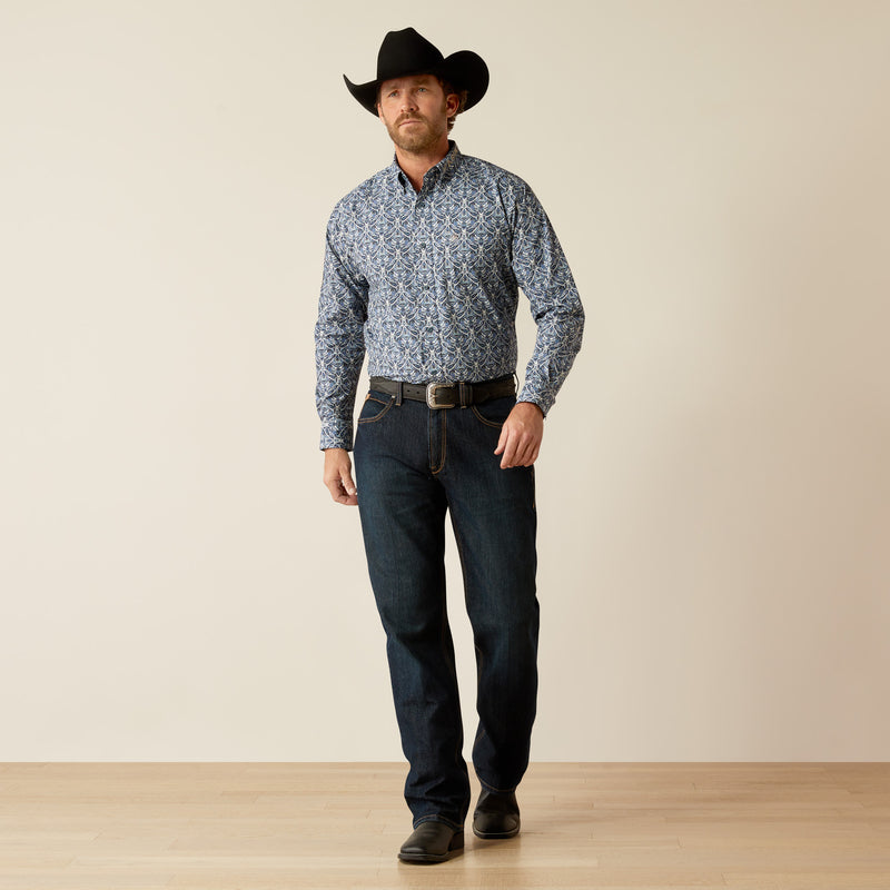 Ariat Men's Team Logo Orlando Classic Fit Long Sleeve Shirt, Blue|Tan