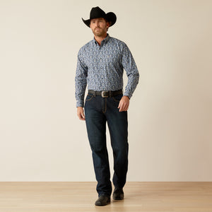 Ariat Men's Team Logo Orlando Classic Fit Long Sleeve Shirt, Blue|Tan