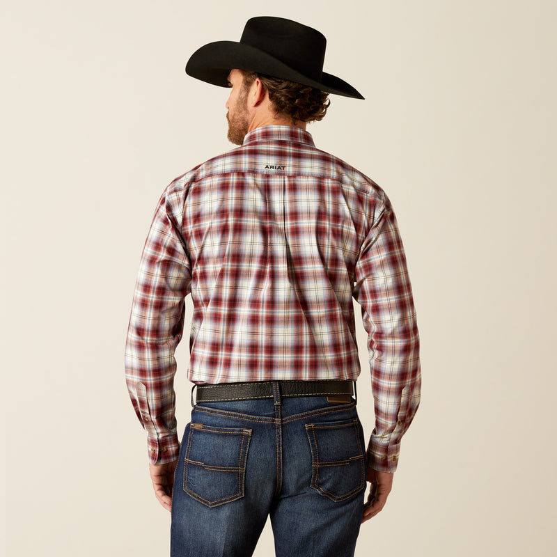 Ariat Men's Pro Series Team Logo Oscar Classic Fit Long Sleeve Shirt, Dark Red|Navy