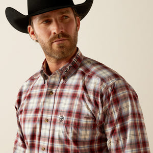 Ariat Men's Pro Series Team Logo Oscar Classic Fit Long Sleeve Shirt, Dark Red|Navy